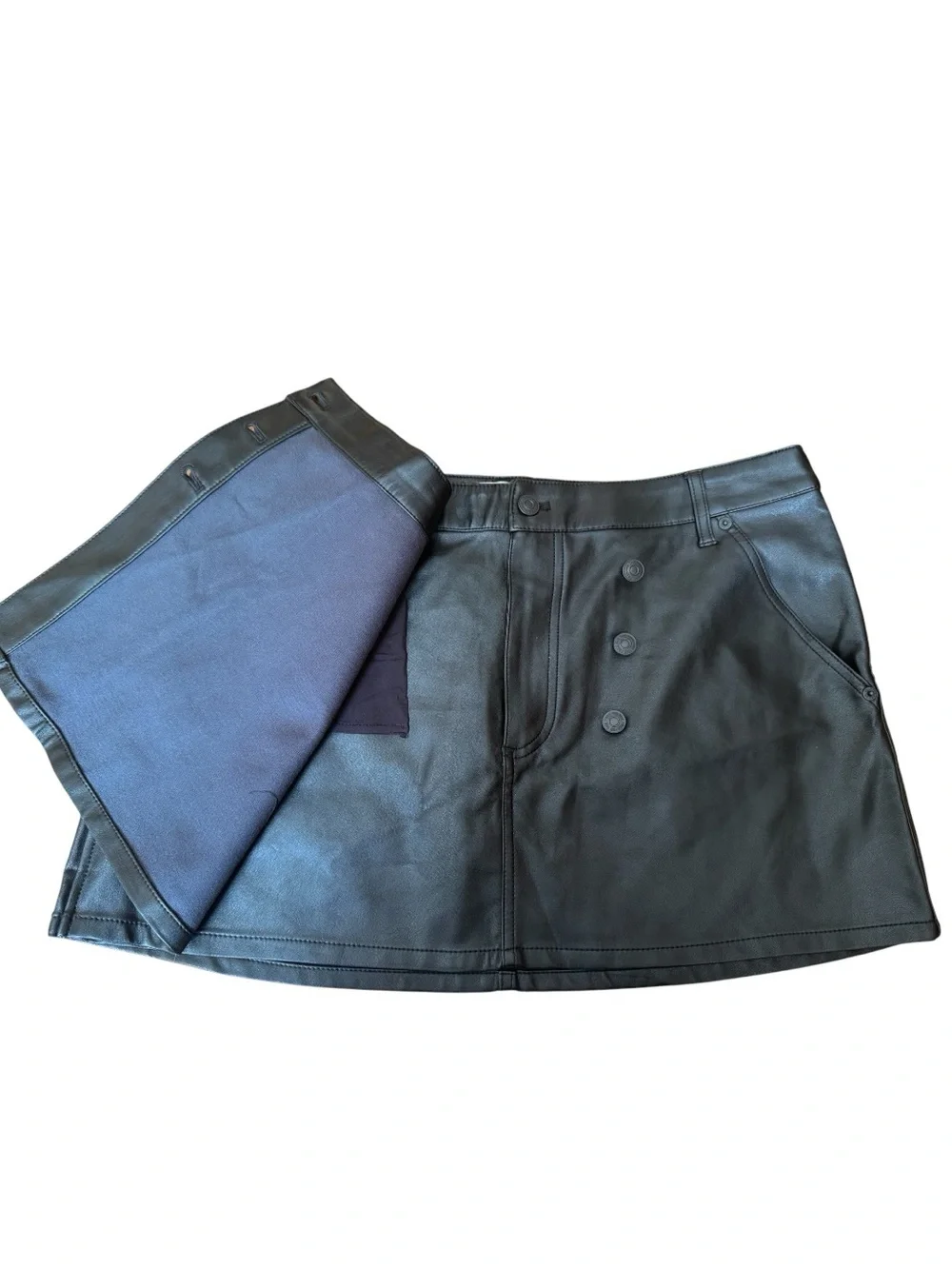 We The Free Faux Leather Black Asymmetrical Wrap Mini Skirt | Women’s Large